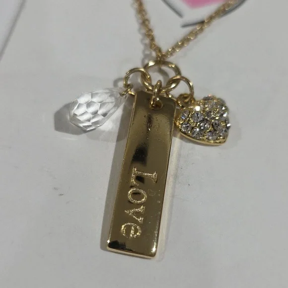 Romantic Gold-Tone Love Necklace, Crystal Heart & Teardrop Charm Pendant Jewelry - Picture 5 of 10